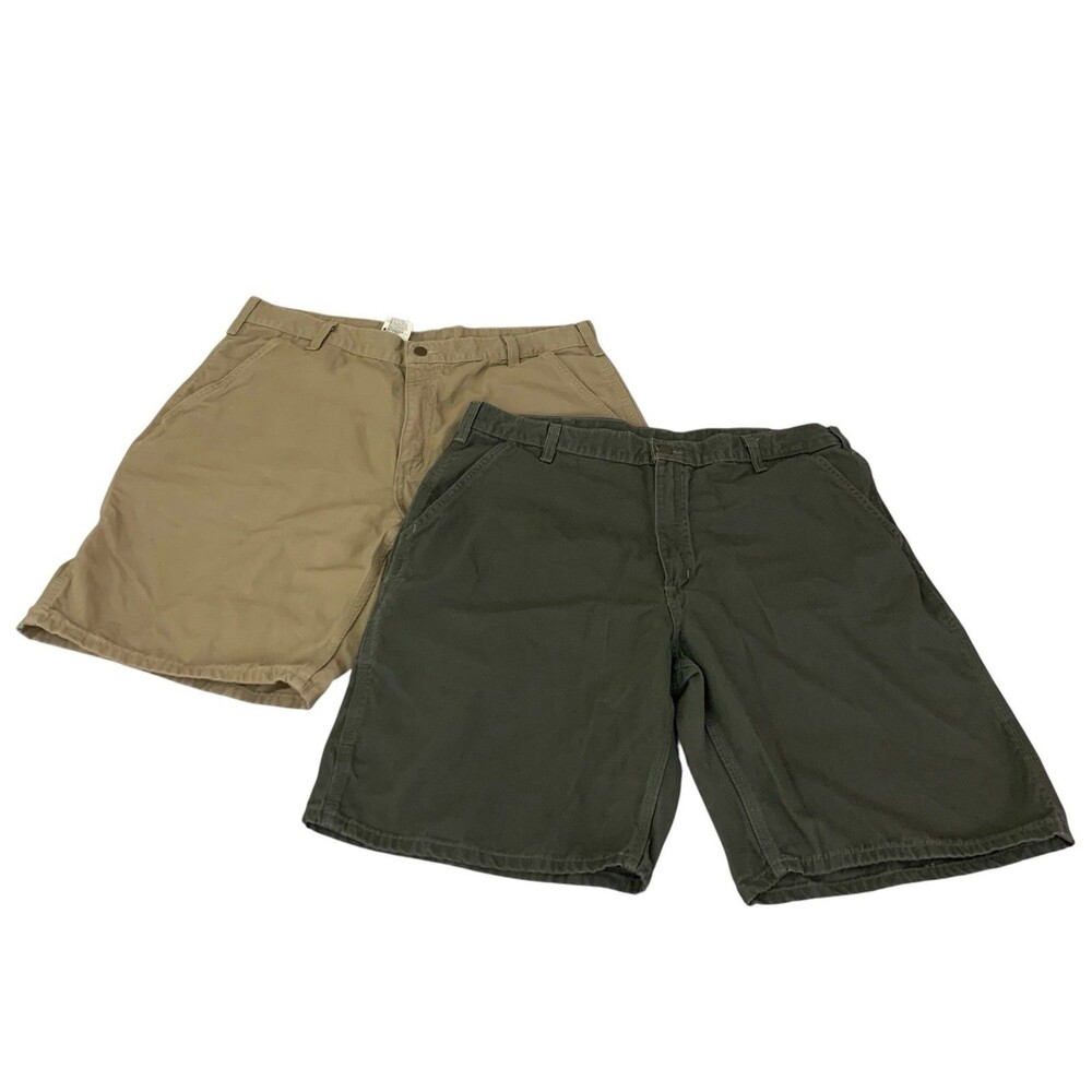 Carhartt Mens Cotton Canvas Utility Shorts Lot Of 2 Green Tan Size 38
